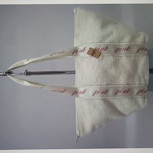 Pink Victoria Secret White Faux Fur Tote Handbag Tote Purse New